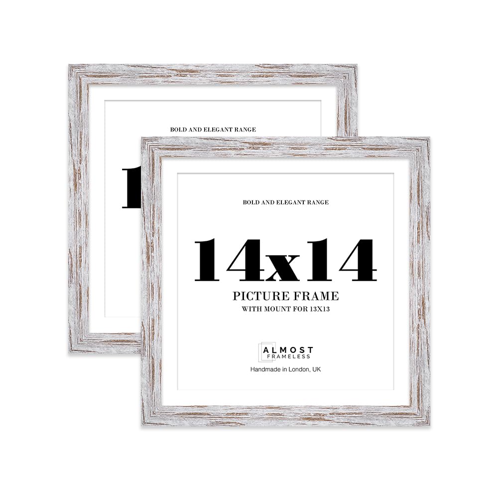 14x14" Distressed Wood Square Frame With Mount for 13x13" Pictures 28mm Edge Frame Display with Wall Hooks, 2 Pack