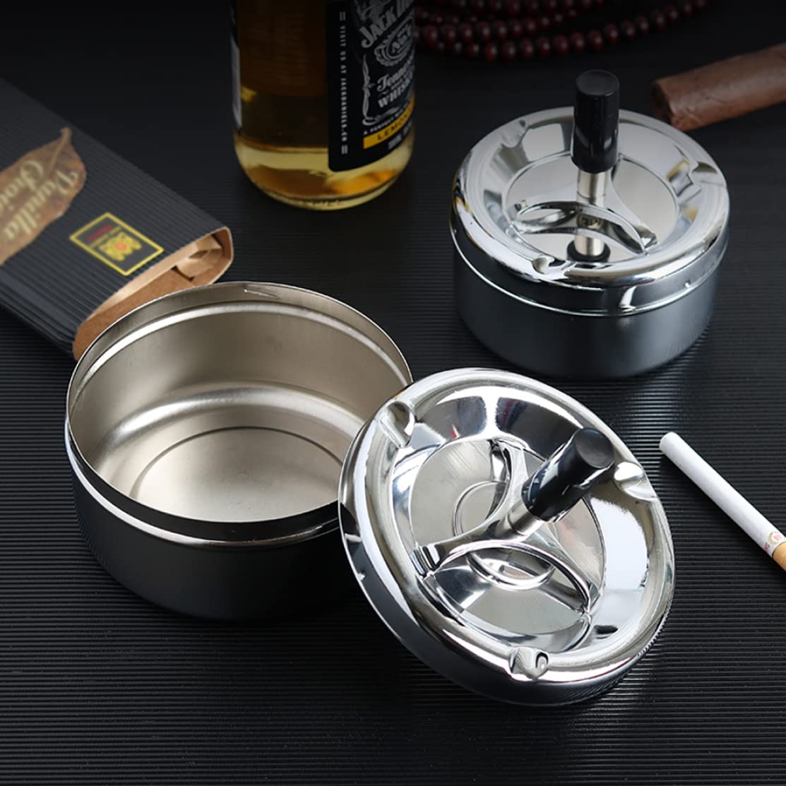 Cendrier Rond à Cigarettes Avec Plateau Rotatif En Acier Inoxydable Bleu Cendrier Multifonction Portable Avec Couvercles Résistant Au Vent Pour La Maison, Le Bureau, La Voiture