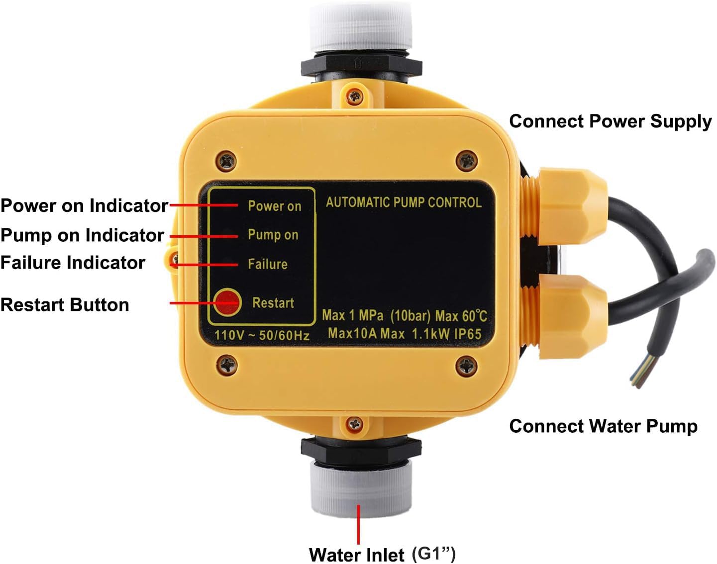 DasMarine Automatic Water Pump Pressure Controller, 110V Automatic Water Pump Pressure Controller with Electronic Pressure Switch Home Accessory