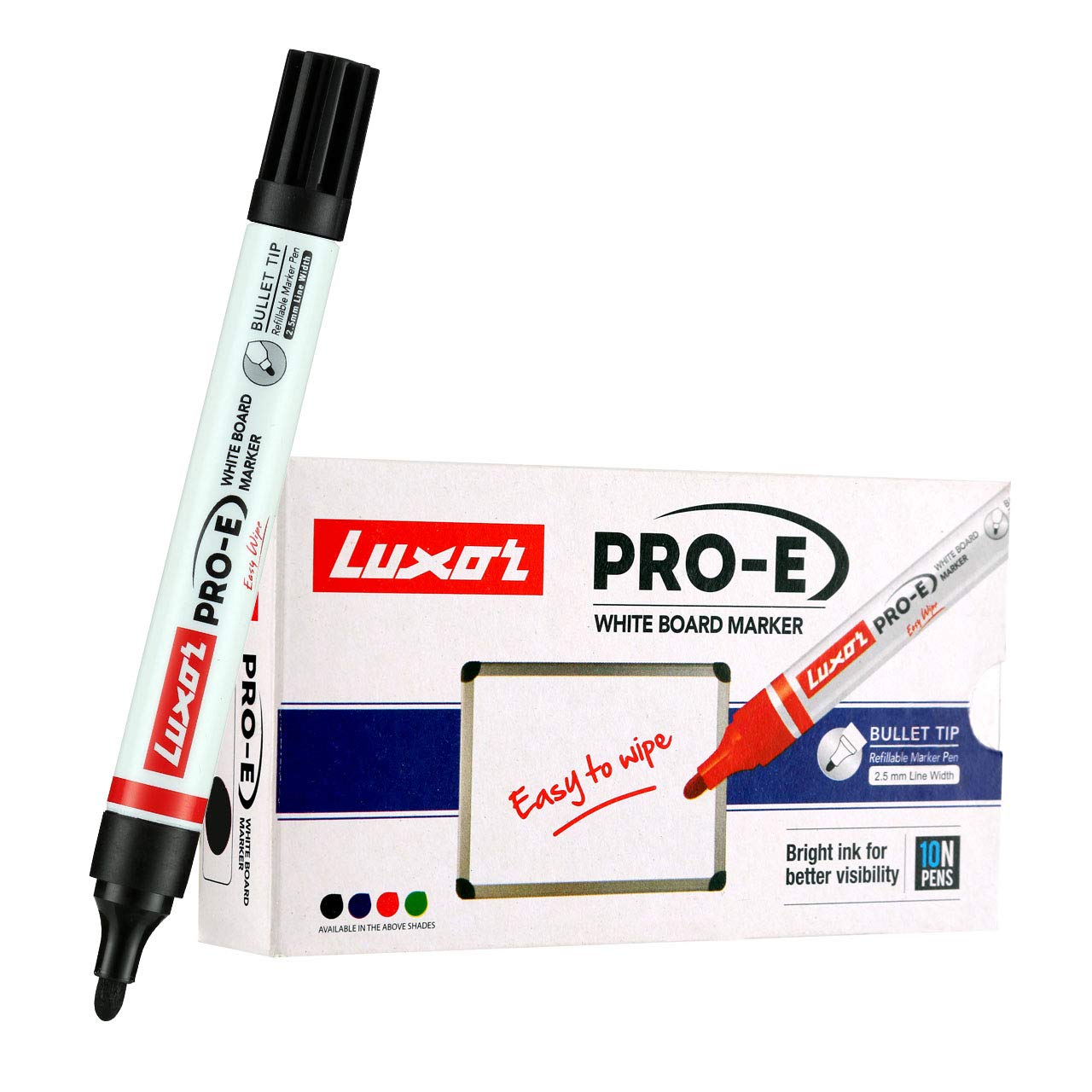 Luxor 1885 Pro-E Refillable White Board Bold Tip Point Marker - Black - Box of 10