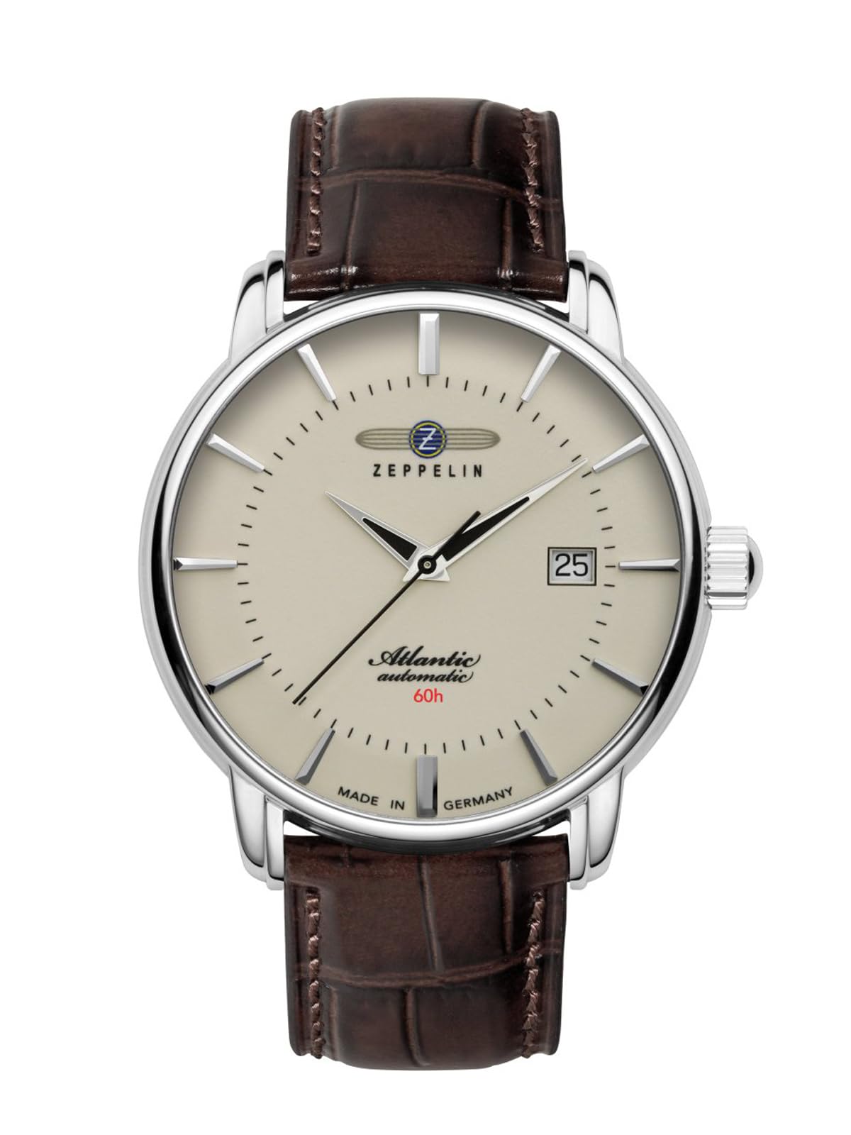 Zeppelin Atlantic Series Men's Watch Automatic 5 ATM with Crocodile Look Leather Strap 8460 Cream / brown