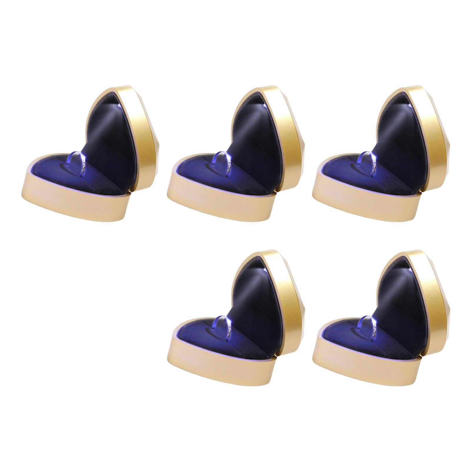 MICFENY Love Heart Shape Rings Box with LED Light Accessory for Engagement Proposal Wedding Supplies Valentines Day Gifts
