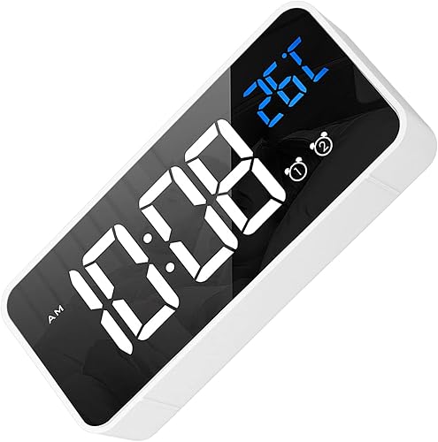 Miniatura 2 de TOPINCN LED Music Alarm Clock, 1200mah Memory Function Large Screen Digital Bedside Alarm Clock Mirror for Bedrooms (White)