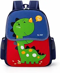 Mochila Infantil de Costas Dinossauro para Menino, Alças Acolchoadas, Compartimento com Zíper, Ideal para Escola e Passeios, Criança