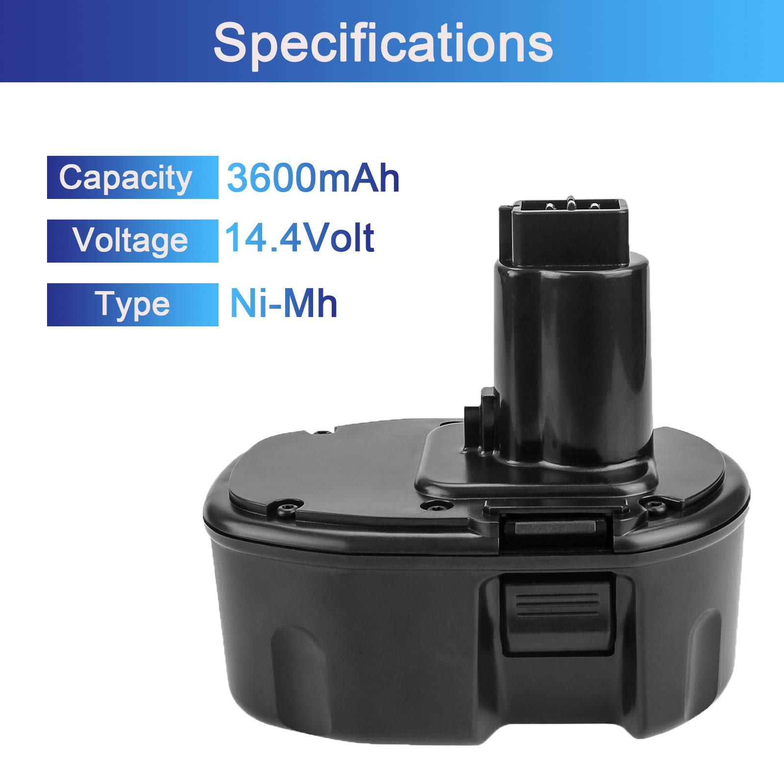14.4V 3600mAh Ni-MH Replacement Battery DC9091 DW9094 2-Pack 3600mAh 14.4V  Ni-MH Batteries For DeWalt DC9091 DW9094 XRP Tools 14.4V Ni-MH Battery Pack