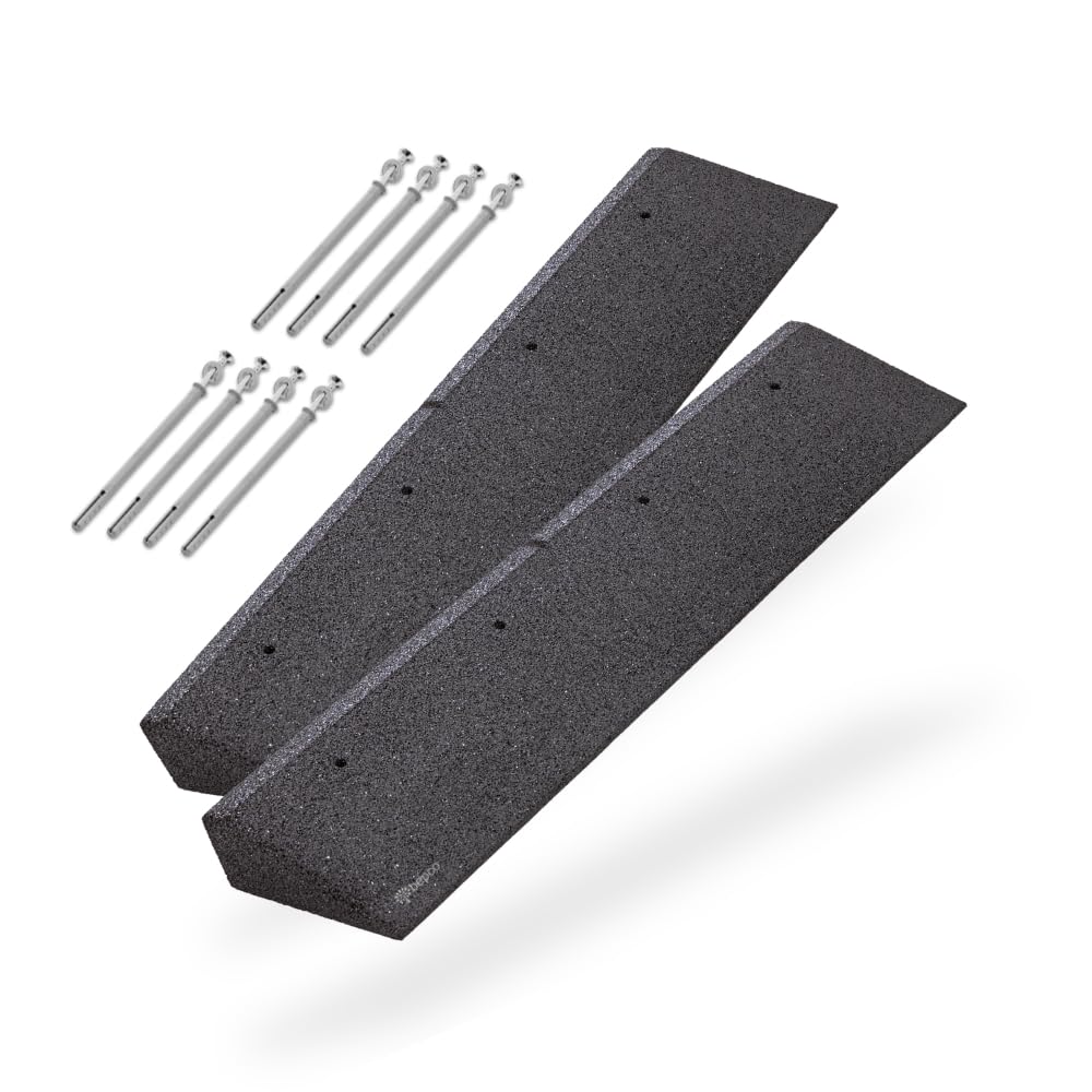 bepco Lot de 2 rampes de Trottoir - 100 cm - Différentes hauteurs - en Caoutchouc (Noir) - Rampe d'accès avec rondelles intégrées (100 x 25 x 8 cm, avec kit de Fixation (8 Chevilles à Clou))