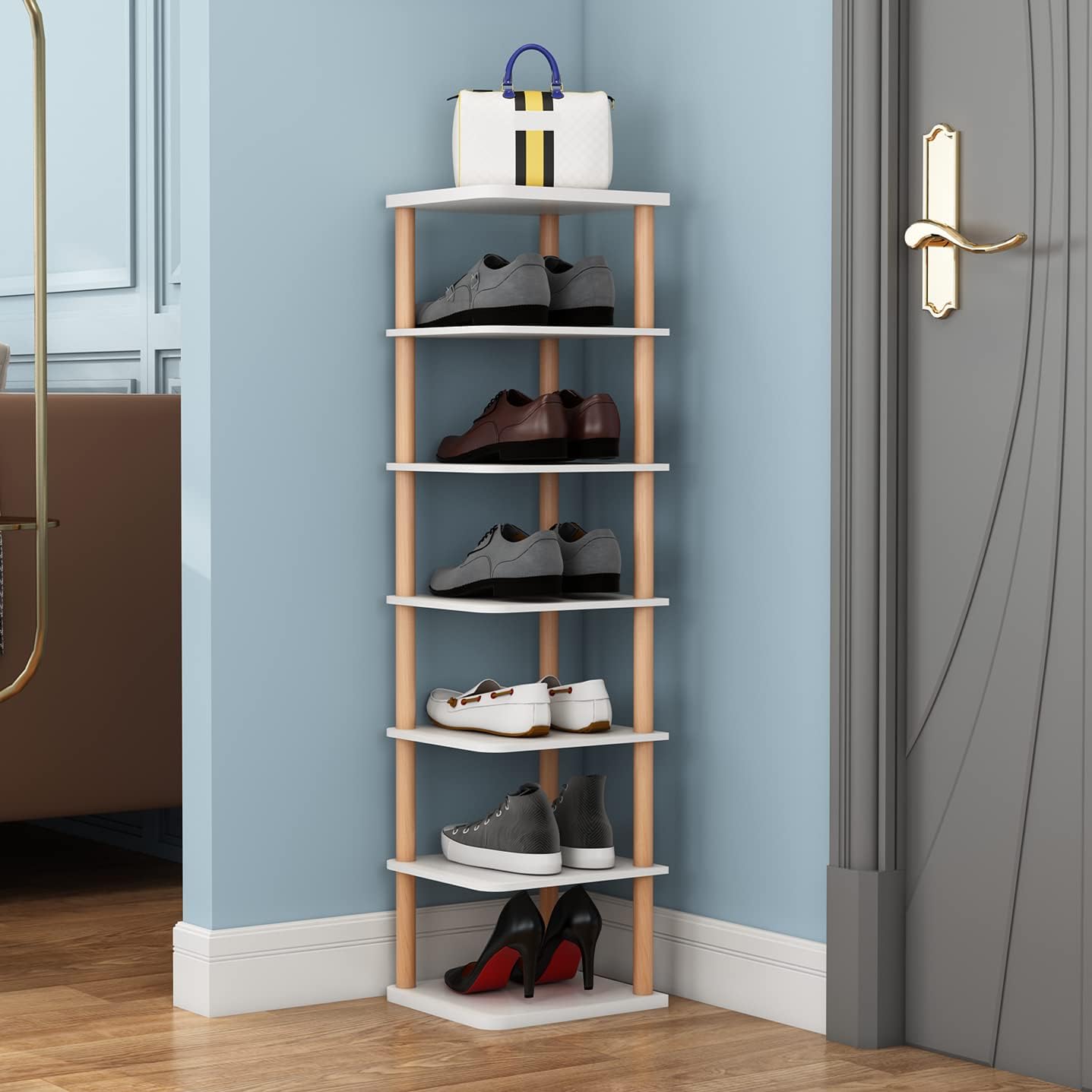 LUCKNOCK 7 Tiers Vertical Shoe Rack, Narrow Shoe Organizer