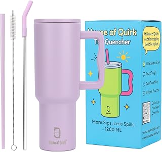 House of Quirk 1200ML Stainless Steel Tumbler with Handle & Lid, 2 Straws – Large Travel Mug Water Cup for Gym, Office & O... Price In India