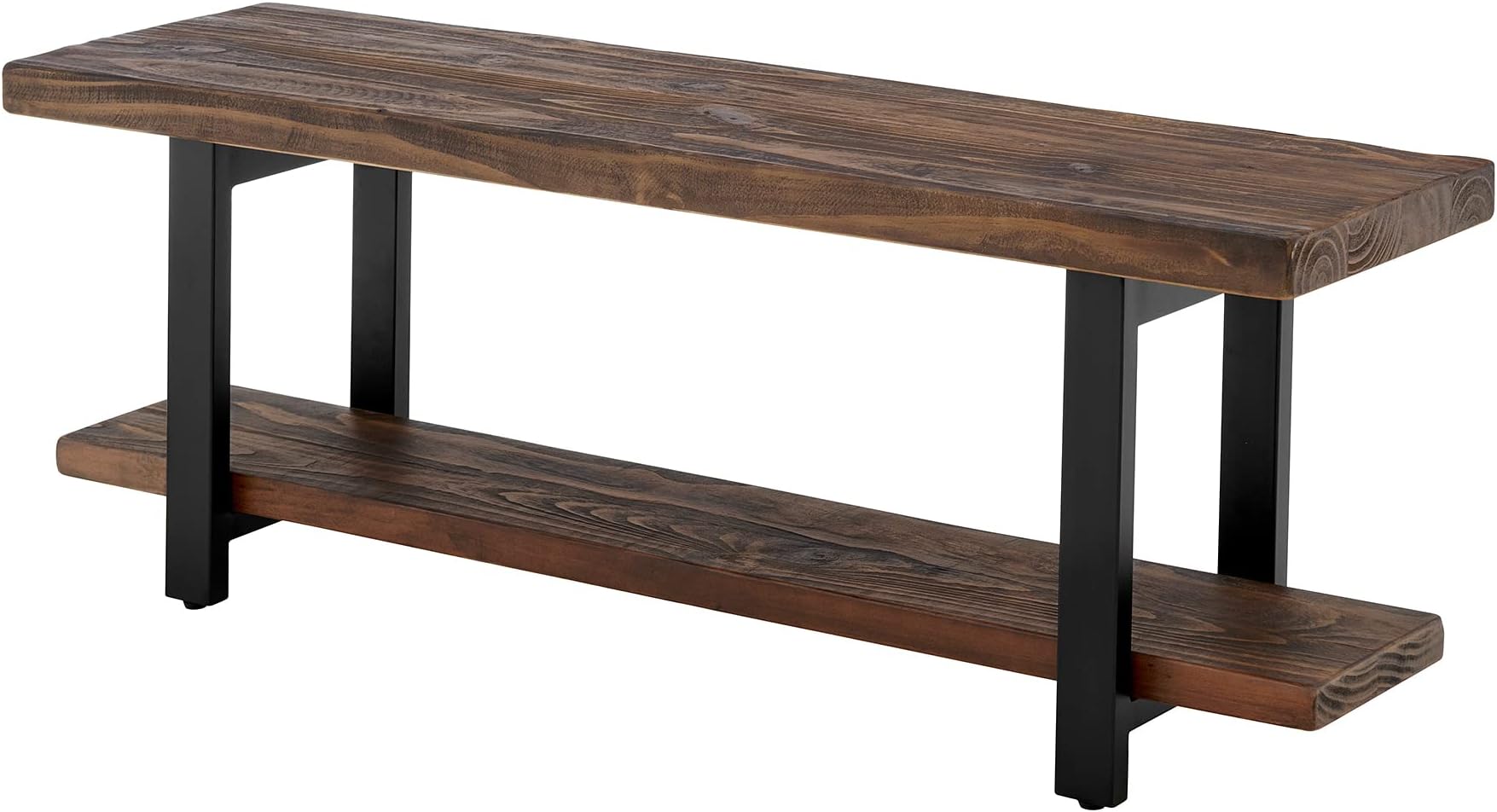 Alaterre FurniturePomona Metal & Solid Wood Bench with Shelf and Metal Legs, 48-Inch Entryway Bench for Shoes and Accessories, Home Living Room, Family Room & Bedroom Décor (Rustic Natural)