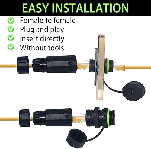 Miniatura 3 de Conector impermeable RJ45 Conector de cable IP68, acoplador de montaje en panel hembra a hembra, con acoplador de cable de blindaje