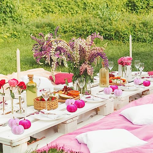 Image of Winlyn 12 Pcs Assorted Small Artificial Pink Velvet Pumpkins Decorative Fabric Foam Pumpkins 3 inch for Fall Wedding Baby Shower Halloween Thanksgiving Table Centerpiece Mantel Farmhouse Decor