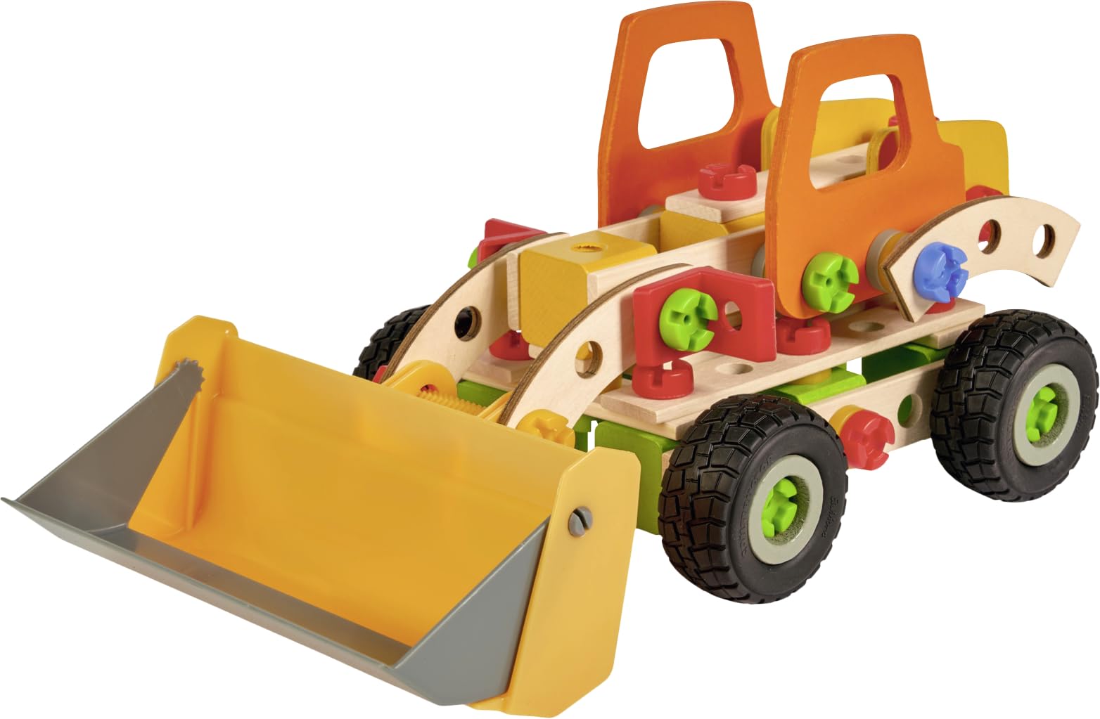 HEROS Constructor HE0011-6 in 1 Radlader, 140 Teile | Holz-Konstruktionsspielzeug mit Werkzeug, 6 verschiedene Baustellenfahrzeuge, FSC®-zertifiziert, Made in Germany, 5+