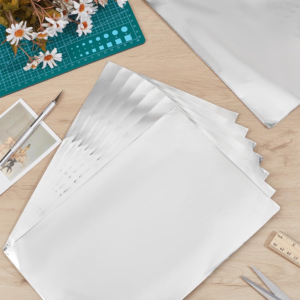 PH PandaHall 50 Feuille Aluminium Feuilles de Papier 20x30cm Papier Aluminium Métallique Décorative pour Gaufrage Peinture Salle de Classe Projet en Relief DIY, 70 µm D'Épaisseur Argenterie