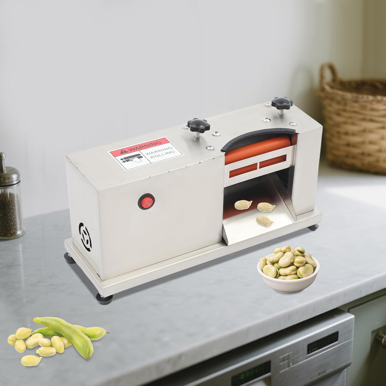 Electric Bean Sheller 25W Electric Bean Peeling Machine Adjustable Commercial Bean Peeler for Restaurant Kitchen Stainless Steel Home Pea Peeling Machine for Edamame, Fava Beans, Peas