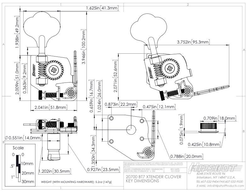 Amazon.com: Hipshot BT7 Bass Xtender Bass Side Nickel Clover