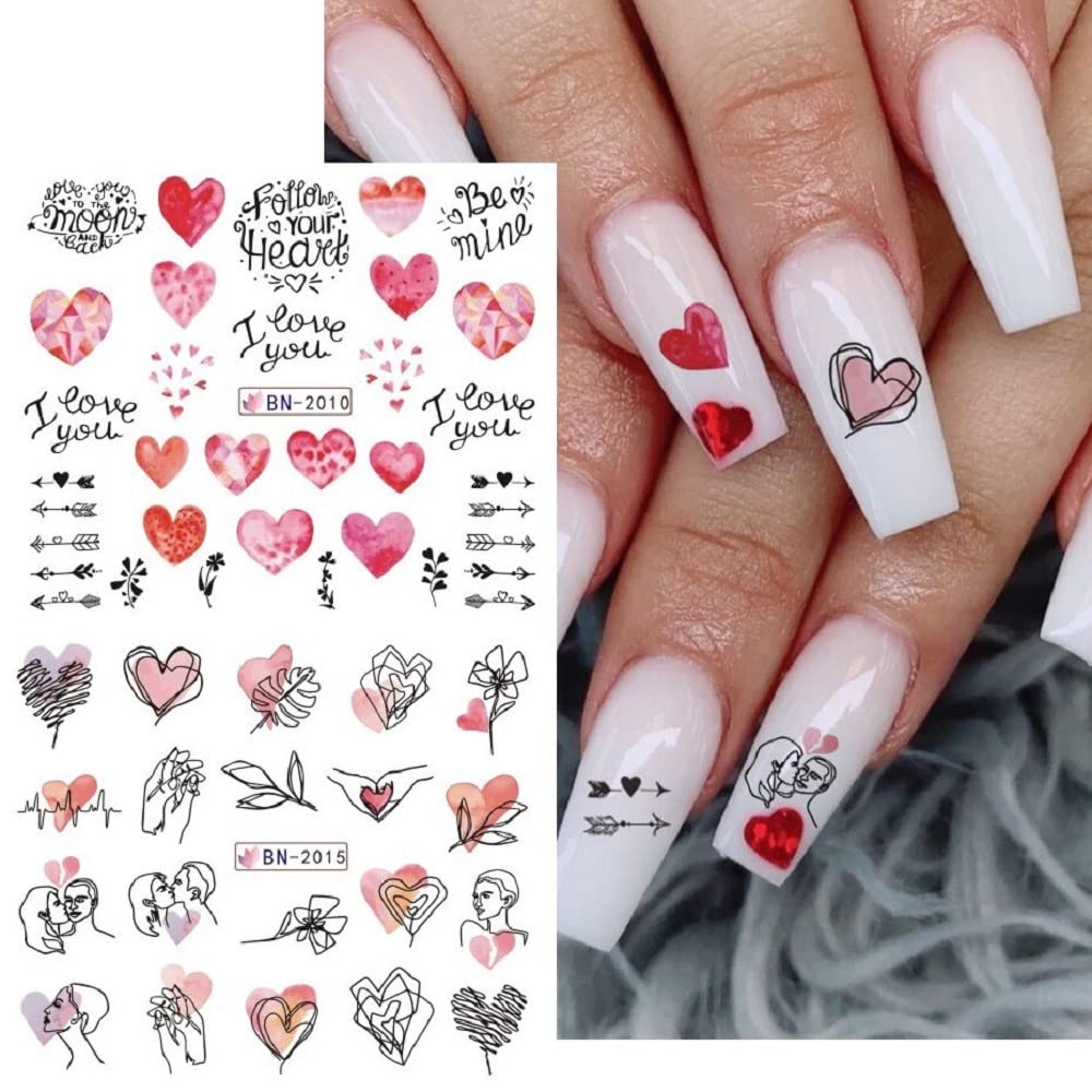 Walentynki woda na paznokcie naklejka różowe serce miłość słowa pary do paznokci Charms suwaki Manicure dekoracja