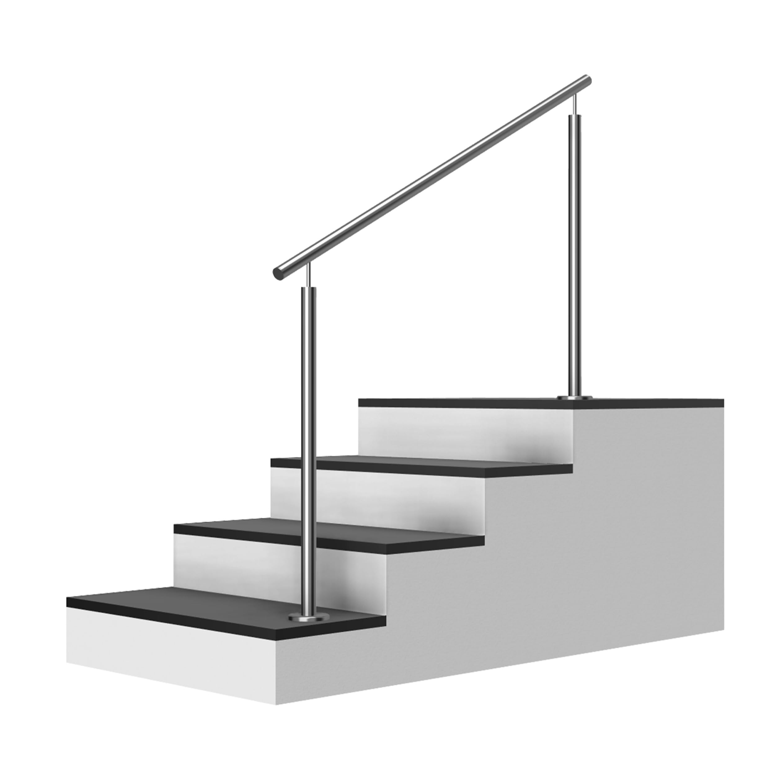 Edelstahl Treppengeländer Aufmontage, 1,8m lang, 0,9m hoch, Außengeländer, je 2 Pfosten ohne Querstreben + Handlauf mit Trägerplatten + Zubehör, Winkelverstellbar (L:1800mm H:900mm)