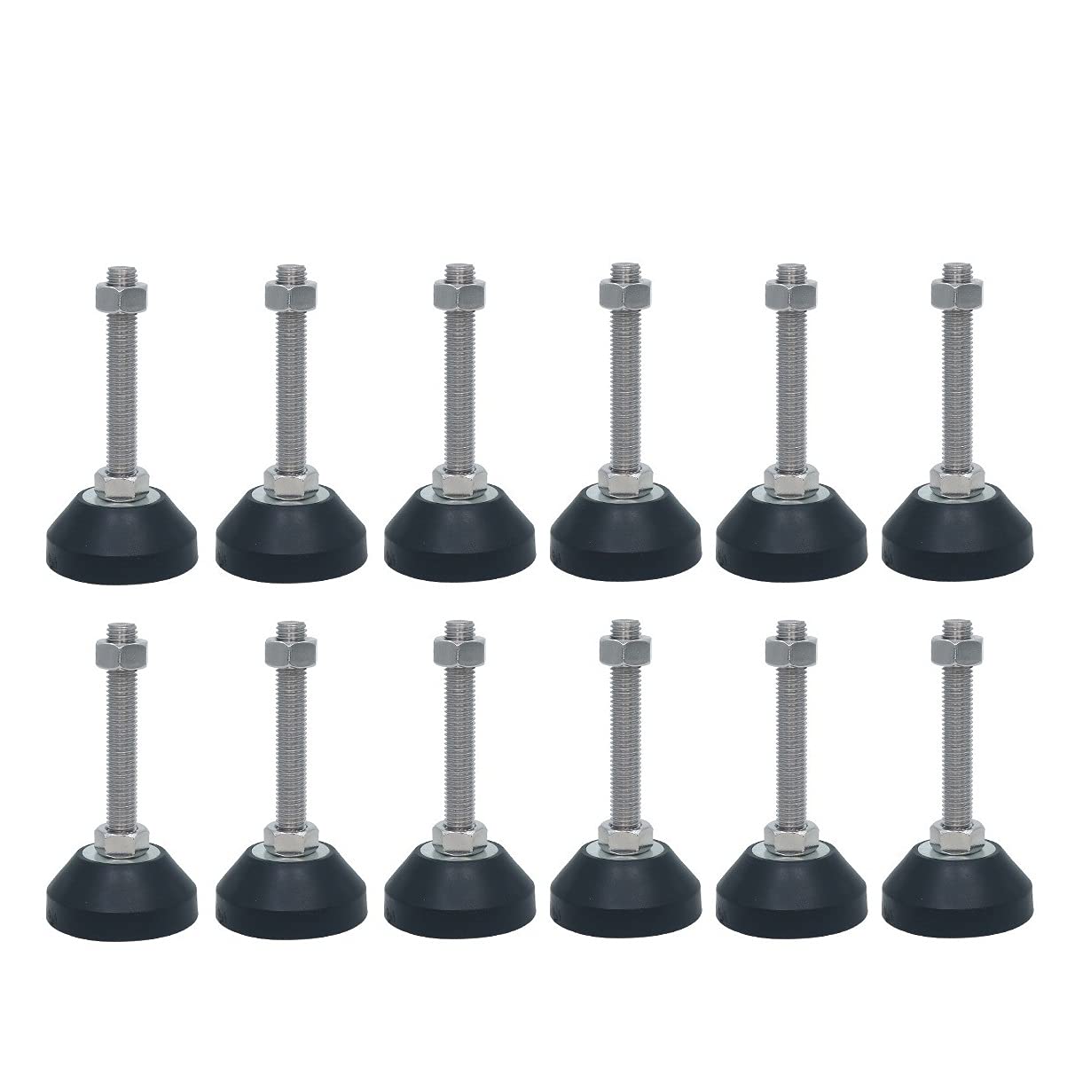 Ensemble de 10 Pieds réglables, Base en Caoutchouc Solide, Pieds articulés, Pieds de Meuble, Pieds de nivellement(60*m14*100mm)