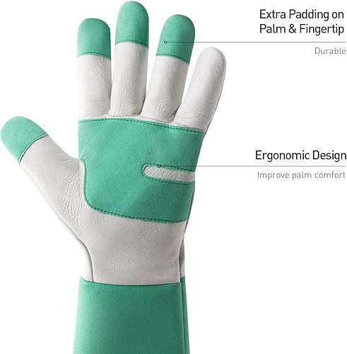 Miniatura 2 de HANDLANDY Guantes largos de jardinería para hombres y mujeres, guantes de poda de rosas a prueba de espinas, guantes de cuero, guantes de jardín,