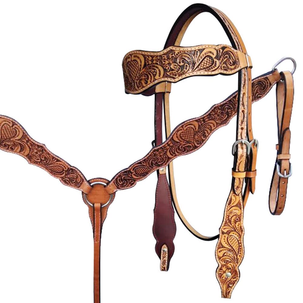 Manaal Enterprises Wade Tree A Fork Ensemble de selle de travail en cuir de style western pour ranch de travail pour cheval, serre-tête, collier de poitrine et rênes Taille 25,4 à 45,7