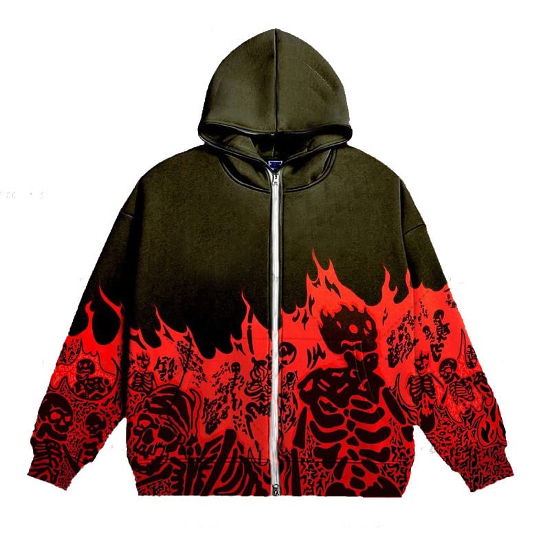 Mens Skeleton Hoodie Y2K Zip Up Hoodie Harajuku Skeleton Graphic Hoodies Y2K Baggy Sweatshirt Punk Emo Clothes