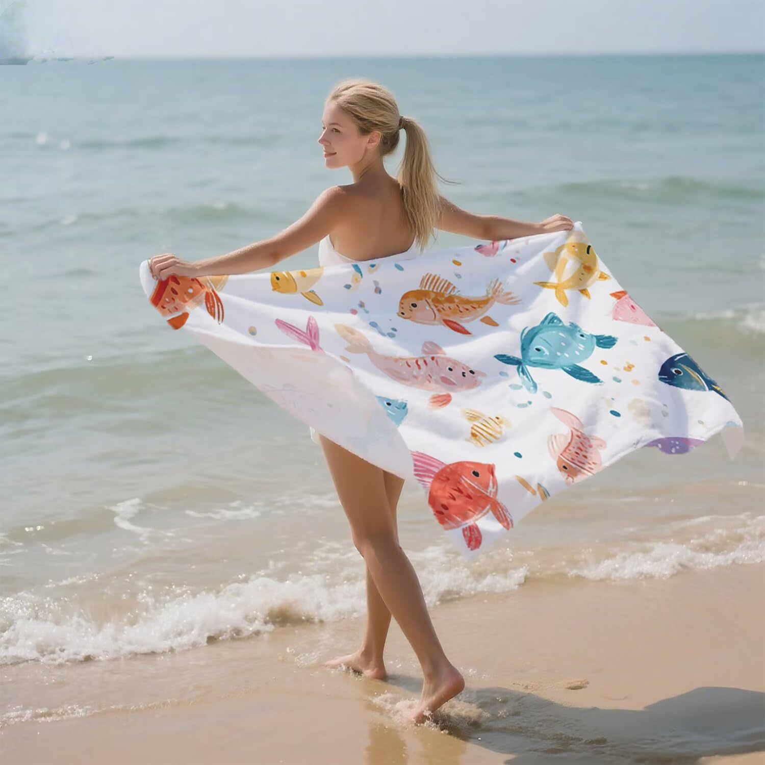 Telo Mare Microfibra Grande 150x200 Colore Pescare Antisabbia Asciugatura Rapida Telo Mare, Leggero Asciugamano Sportivo, Donna Uomo Portatile Coperta da Spiaggia, Perfetto per Viaggi, Campeggio a-575
