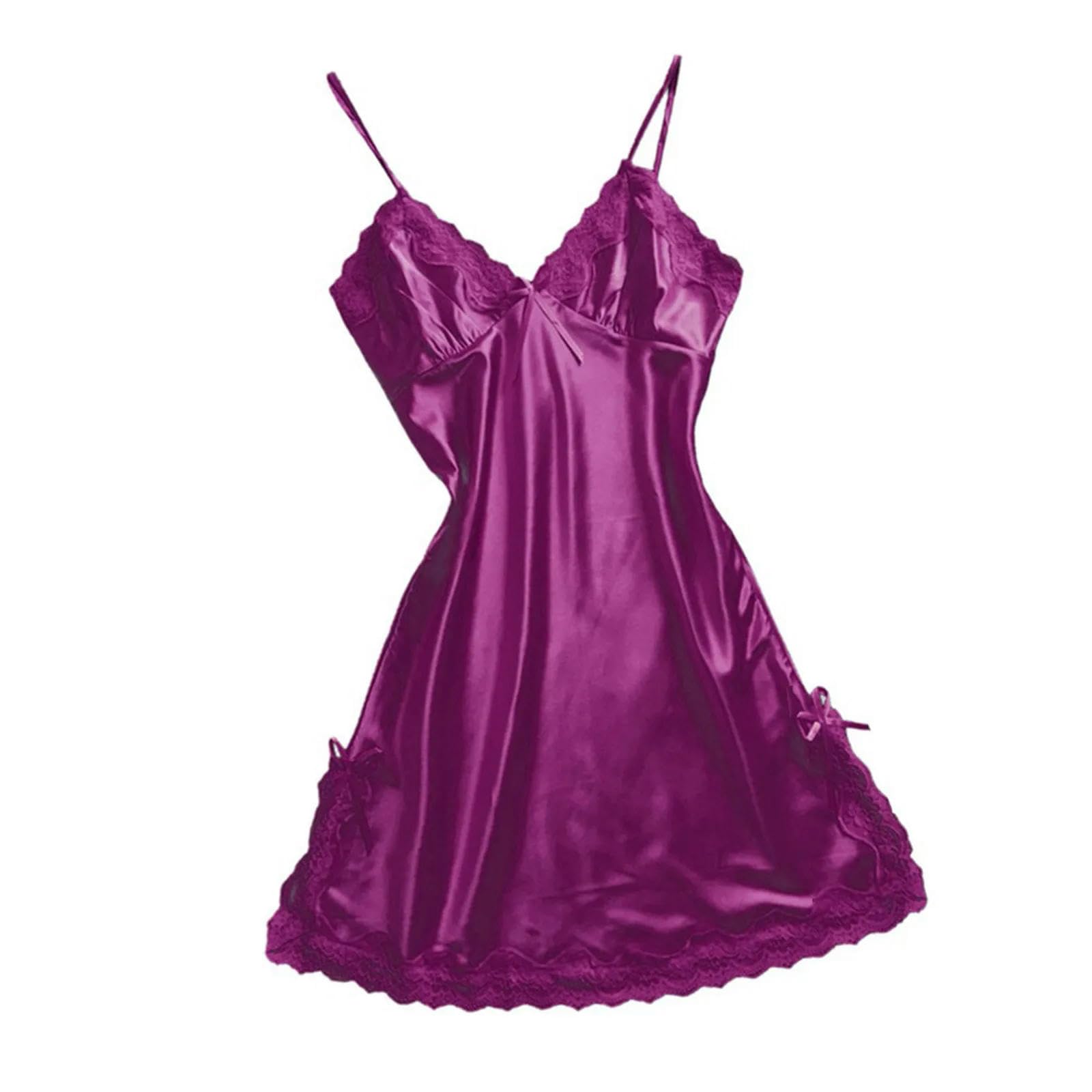 Satin Pyjama Damen Kleid Frauen Sexy Bowknot Unterwäsche Spitze Dessous Gegen Nacken Pyjamas Solid Color Dressing Nachthemd