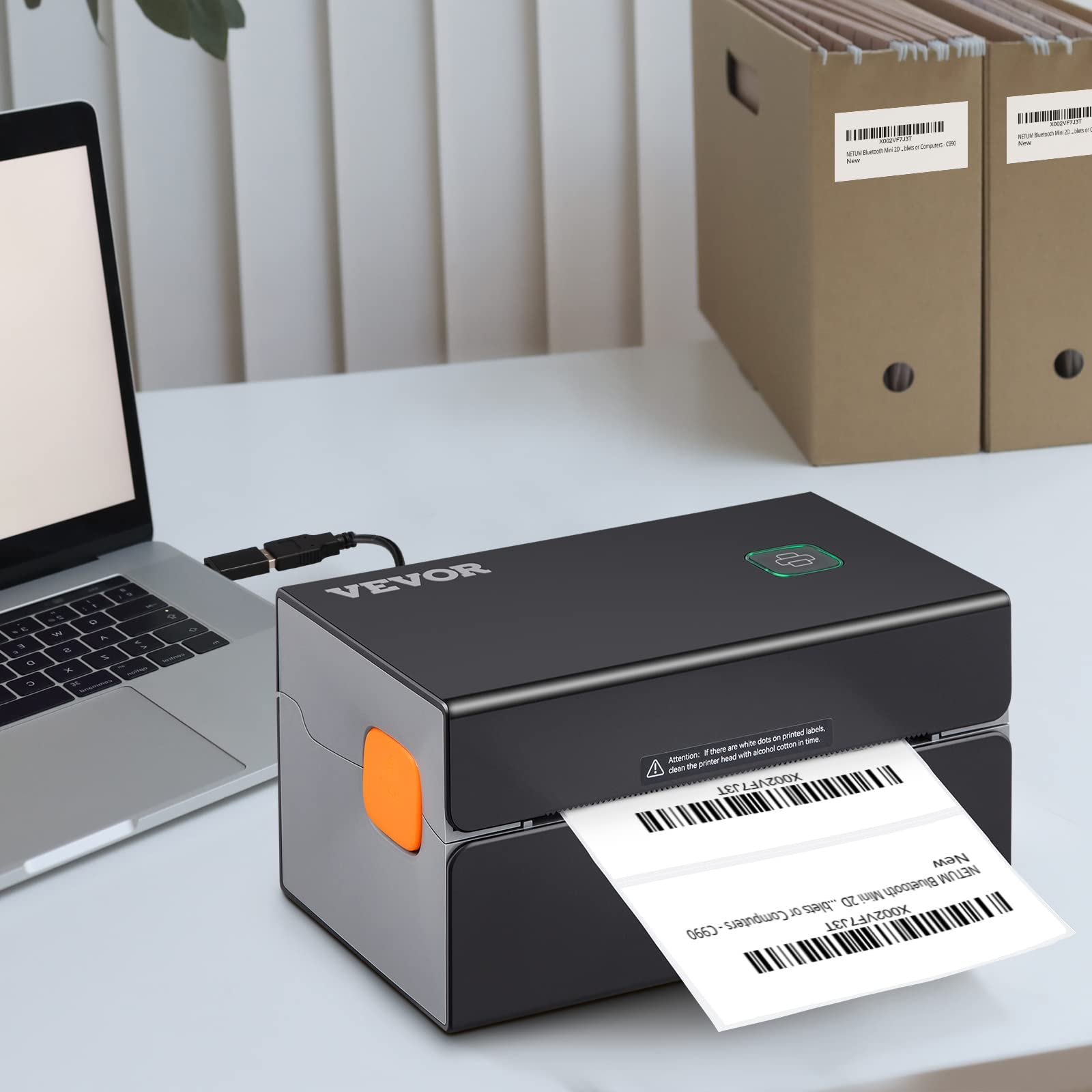 VEVOR Drukarka termiczna Bluetooth, drukarka etykiet Edesive 4x6, etykieciarka termiczna kompatybilna z Windows/MAC OS/Linux/Chromebook, obsługuje DHL, USPS, FedEx, Shopify, Ebay, Amazon itp.