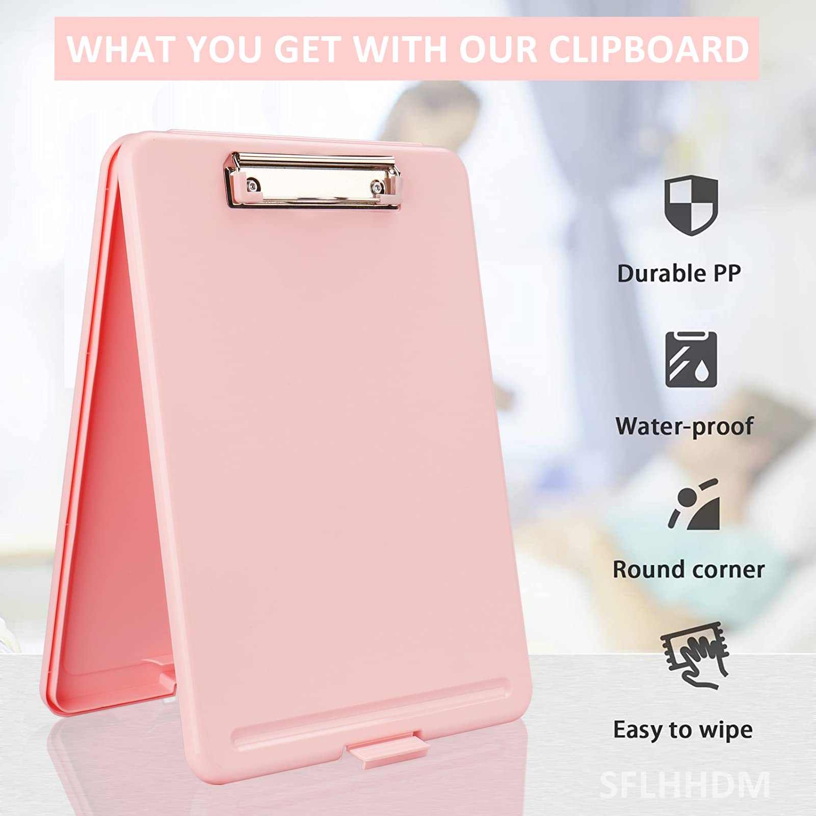 Portapapeles A4, carpeta organizadora con clip, caja de archivos, resistente al agua, con almacenamiento, estuche para documentos con clip, escritura y dibujo (rosa)