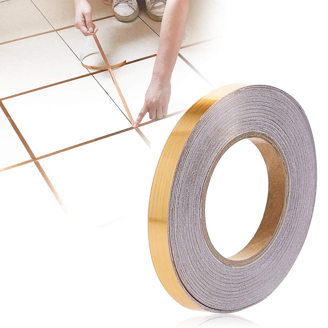 Self-Adhesive Decorative Golden (Gold, 1.5cm x 50m) Tape for Tiles Line Gaping, Waterproof Gap Sealing Tape Strip for Home Floor, Wall, Ceiling, Kitchen & Cabinet. Tiles Seam Sticker-image-45