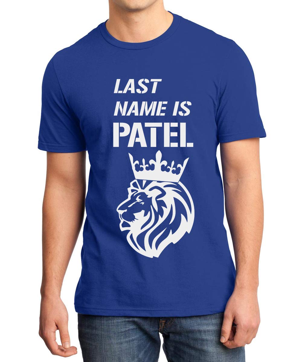 CaseriaMen's Round Neck Cotton Half Sleeved T-Shirt with Printed Graphics - Last Name is Patel