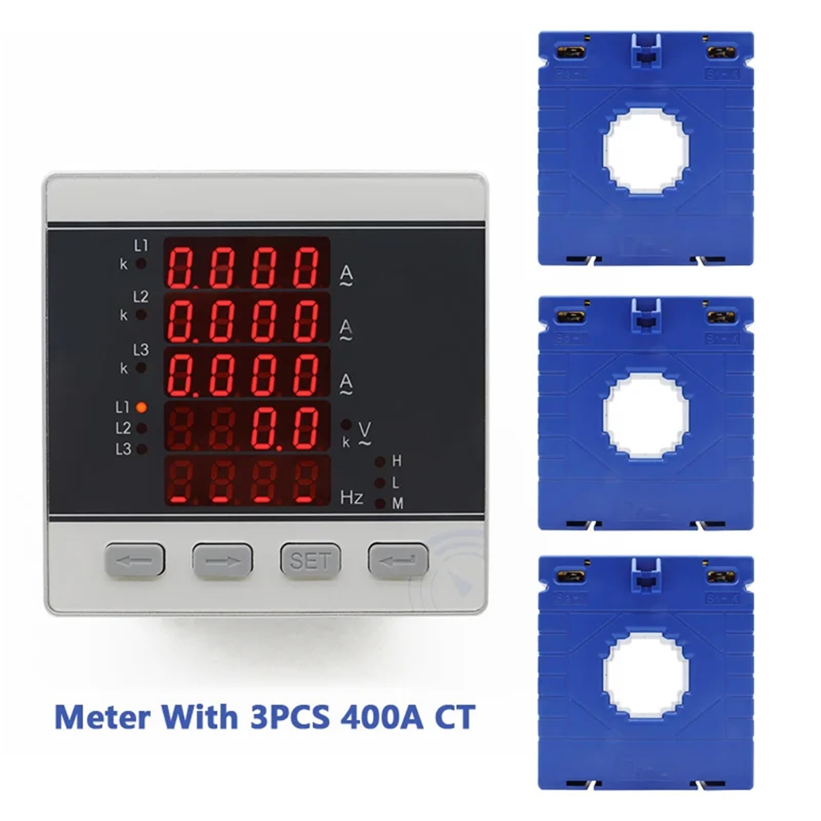 Medidor digital LED trifásico de tensión, corriente y frecuencia con transformador de corriente de 30/50/100/150/200/300/400 A (1 unidad)(Meter with 400A CT)