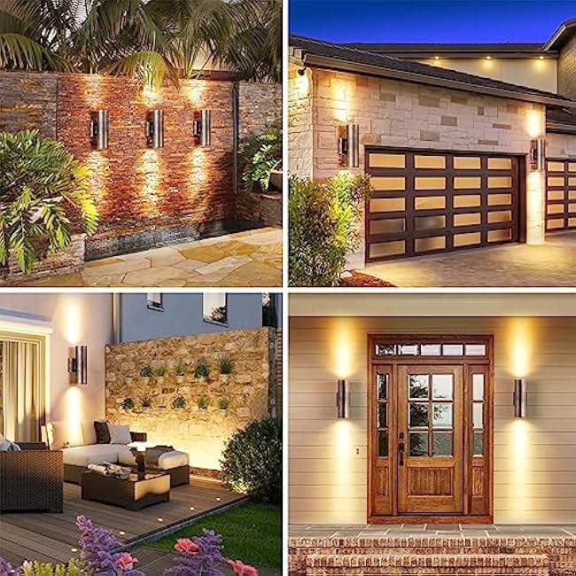 Outdoor Wall Lights 2 Packs, Integrated LED Cylinder Up Down 12W 2700K Modern Aluminum Light, Waterproof Exterior Light for Porch Patio Door