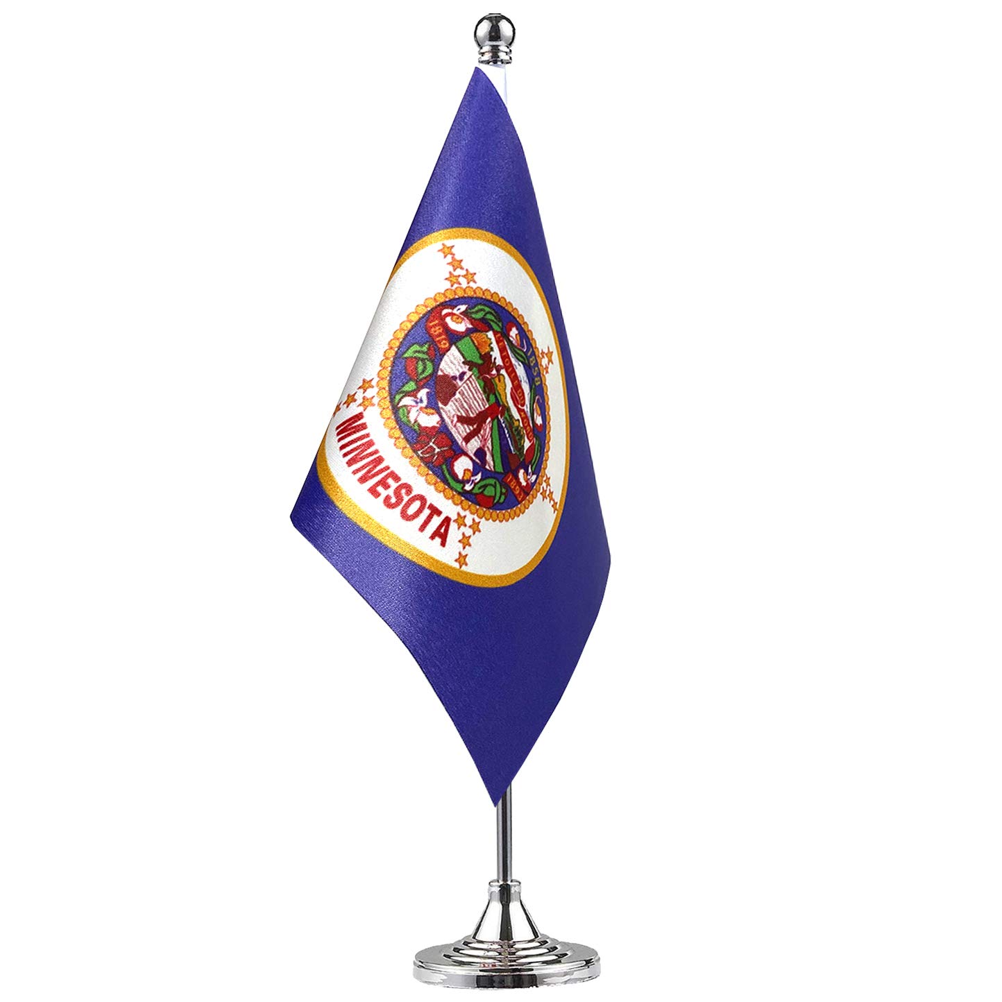 GentleGirlUSA Minnesota State Flag Minnesota MN Flag, Small Mini Minnesota State Flag Desk Flag Stick Office Table Flag on Stand Base, US Festival Events Celebration Decoration,Desk Home Decoration