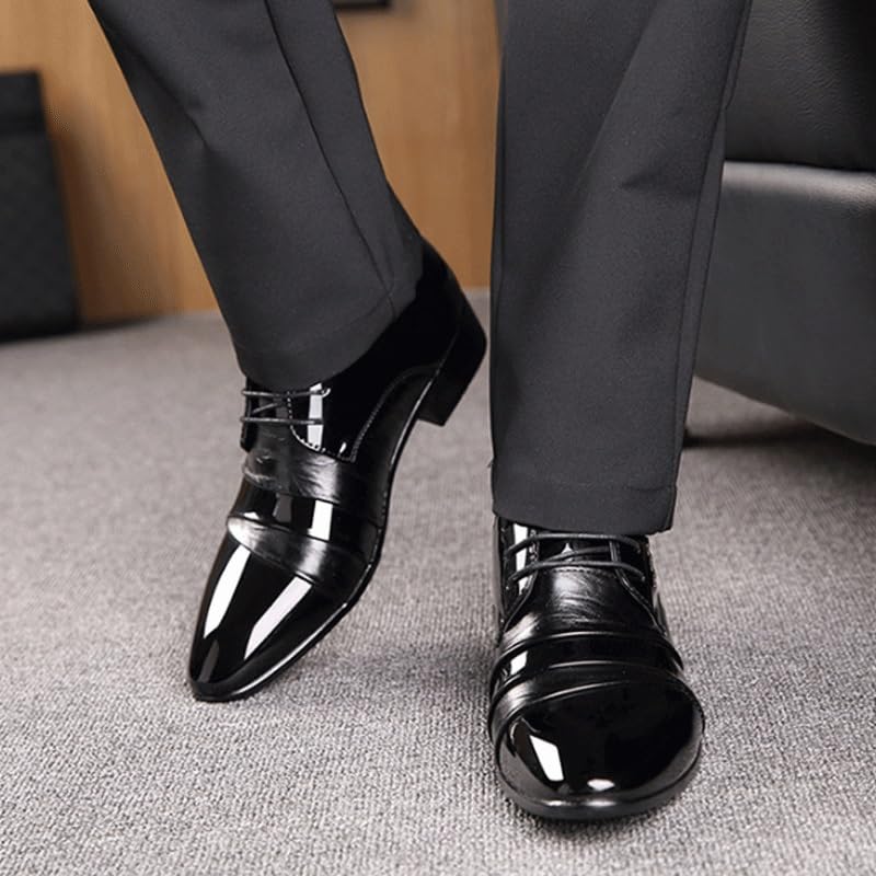 Men's Shiny Patent Leather Dress Shoes Men's Handmade Leather Modern Classic Lace up Leather Lined Perforated Dress Oxfords Shoes3