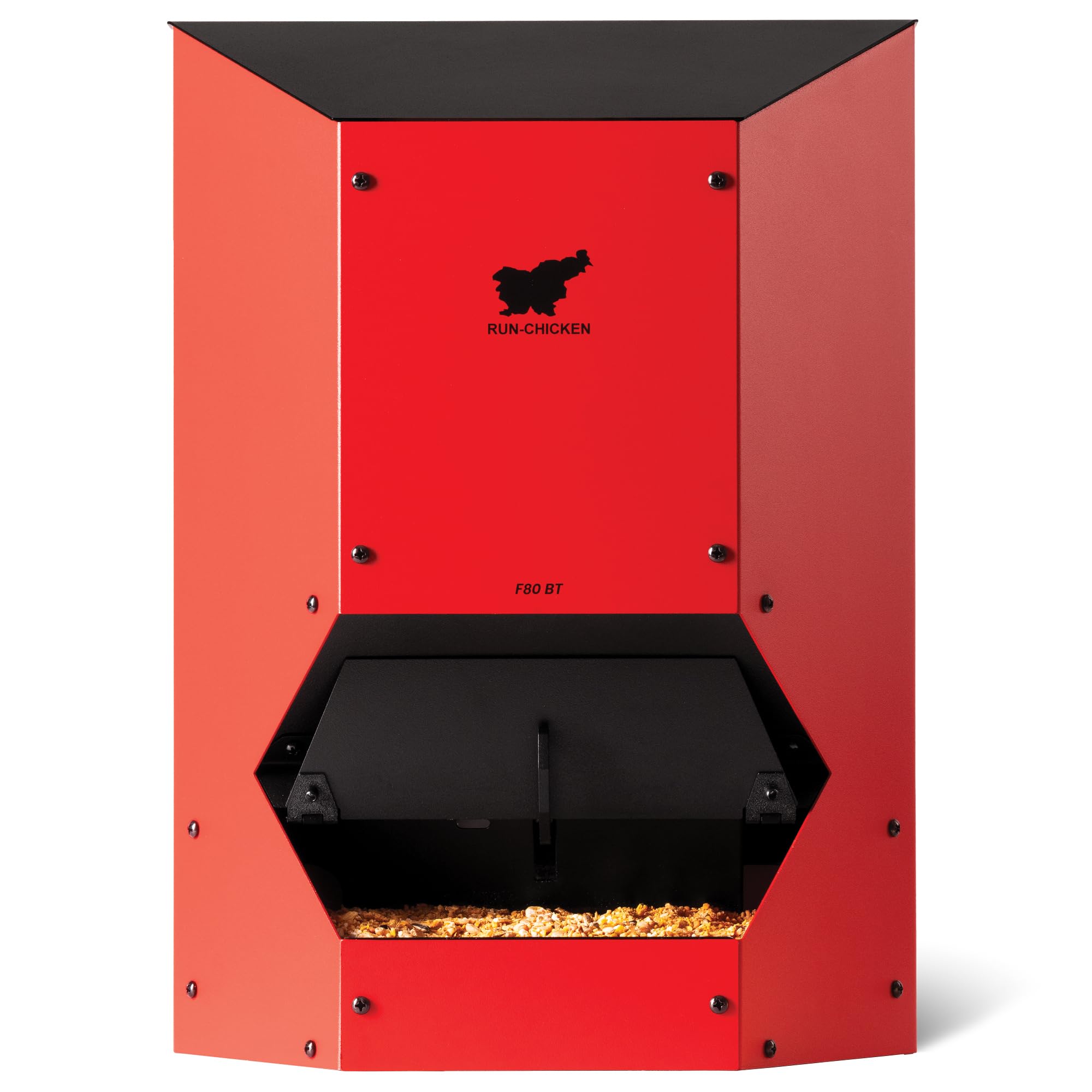 RUN-CHICKEN Comedero automático para pollos (rojo), funciona con pilas, escotilla de seguridad programable con temporizador, alimentación de 9,0 kg, resistente a las plagas, accesorio para gallinero