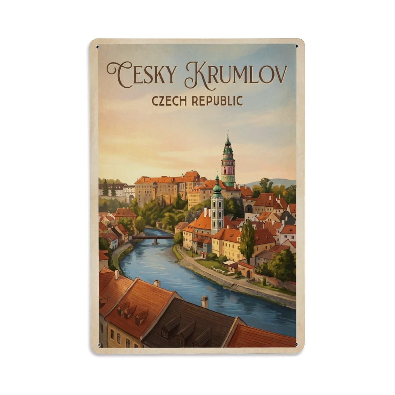 Travel Retro Czechia Cesky Krumlov Metal Tin Sign