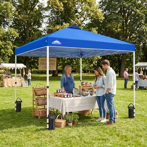 EAGLE PEAK Pop Up Canopy Tent with Wheeled Carry Bag, 8 Stakes, 4 Ropes, 4 Weight Bags, Easy Set Up Tent Canopy, 10x10 ft, 100sqft of Shade, Blue - Image 3