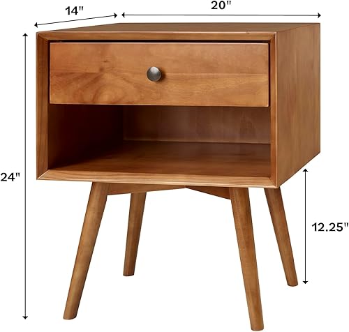 Miniatura 3 de Walker Edison Mesita de noche de madera moderna de mediados de siglo, cajón de almacenamiento y estante mesita de noche, 1 paquete, caramelo