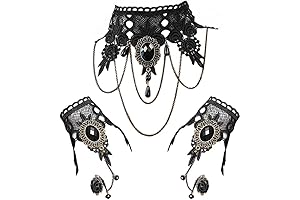 Black Steam Punk Choker Lace Necklace with Bracelet Set