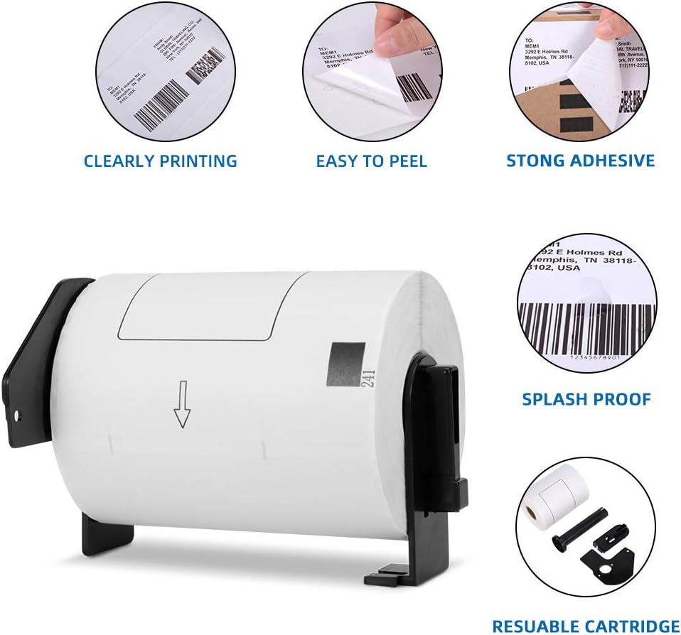 COLORWIING 4" x 6" Shipping Labels Compatible for Brother DK-1241 102mm x 152mm Die-Cut Large White Address Paper Labels, for Brother QL-1110NWB QL-1100 Label Printer (4 Rolls+1 Frame)