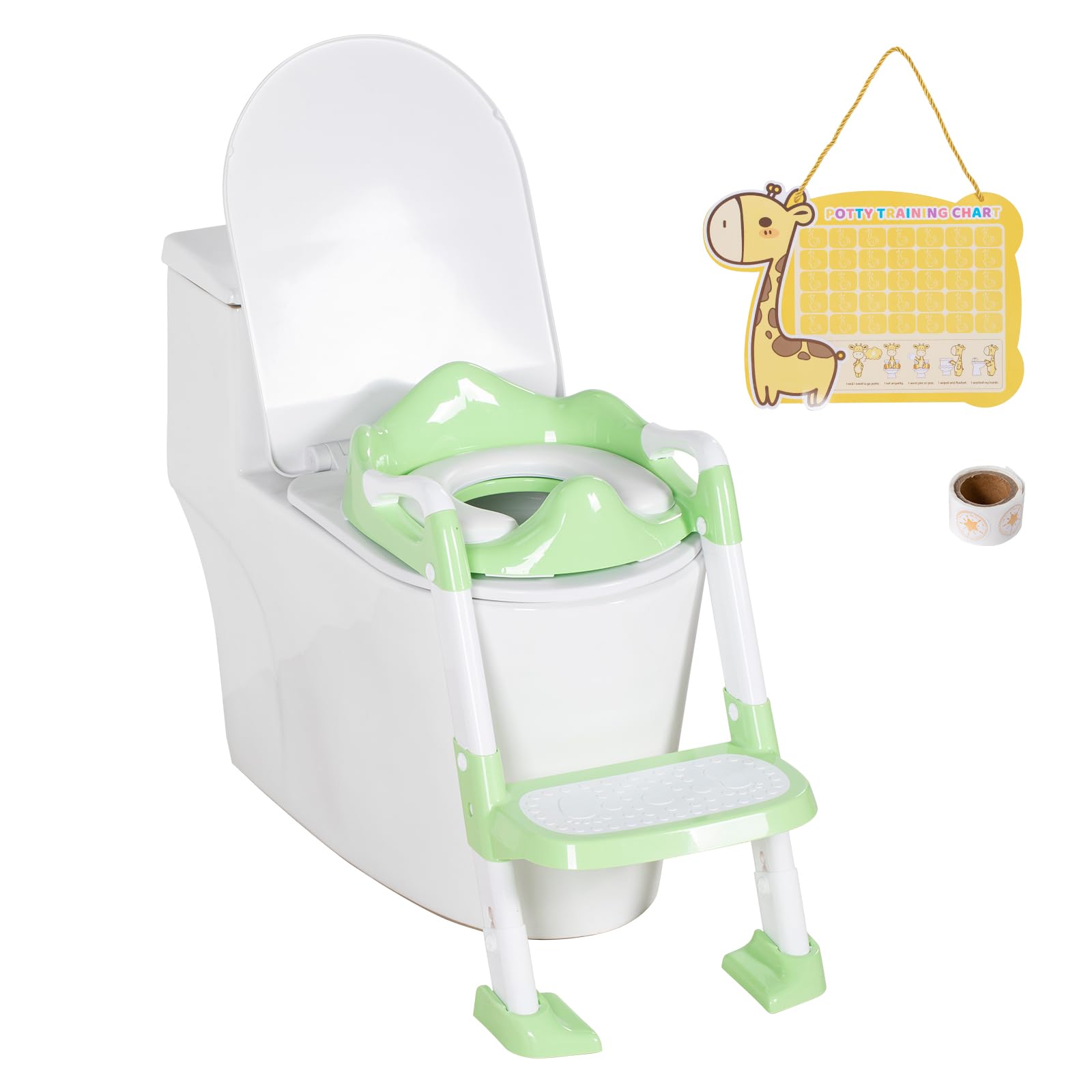 BRINJOY Potty Training Seat with Step Stool Ladder, Toddler Toilet Seat w/Chart & Cushion Handle, Kids Non-Slip Potty Chair for Girls & Boys, Wide Step