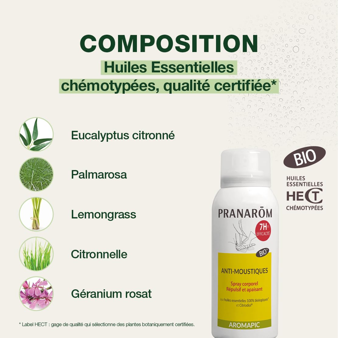 Pranarôm Aromapic Spray Corps Anti-Moustique Bio - Efficacité 7 Heures - Huiles Essentielles Naturelles et Biologiques - 75 ml