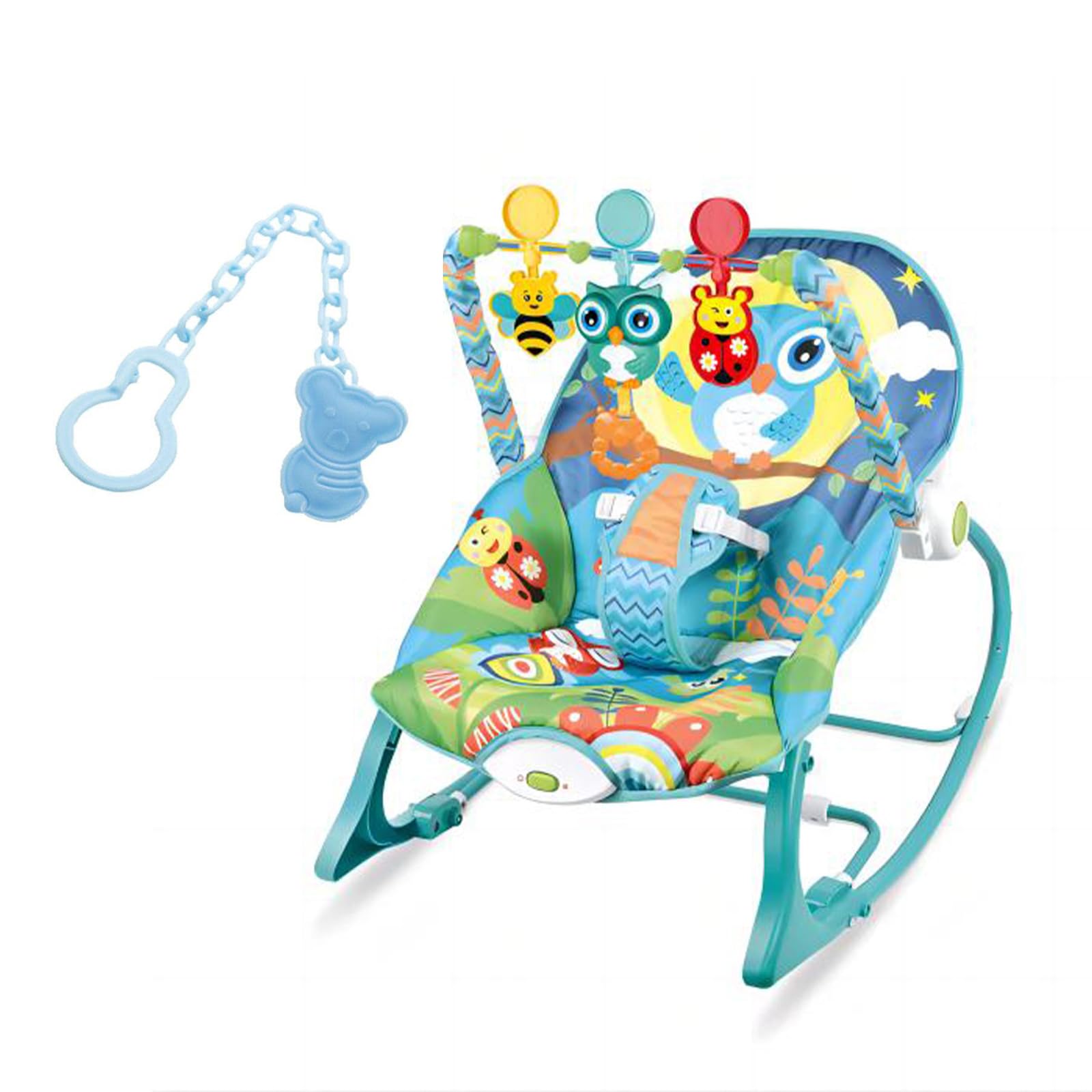 Safe-O-Kid® Acoustic Baby Rocker Cum Bouncer with 1 Year Warranty, Multi-Position Reclining, with Vibrations, Safety Harness and Toy Bar- Blue