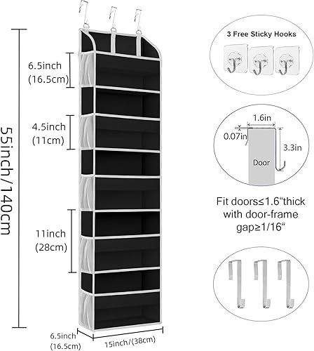 Miniatura 5 de TAHAVICE Paquete de 1 organizador de almacenamiento sobre la puerta con 5 bolsillos, 10 bolsillos laterales de malla, capacidad de peso de 44