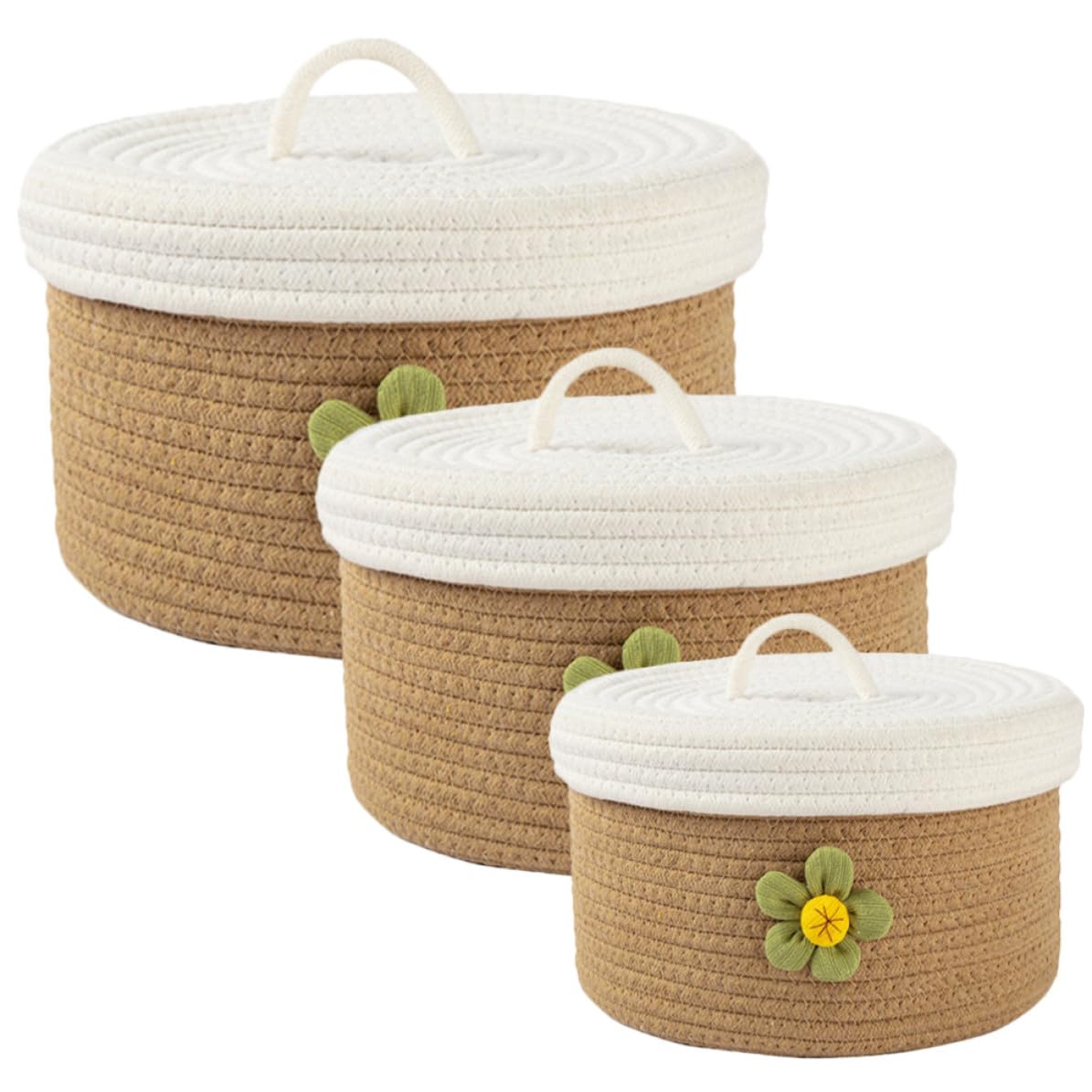 3 Cestas de Almacenamiento Prácticas y Elegantes Tapa de Cuerda de Algodón Tejida para Organizar Snacks y Juguetes Habitación