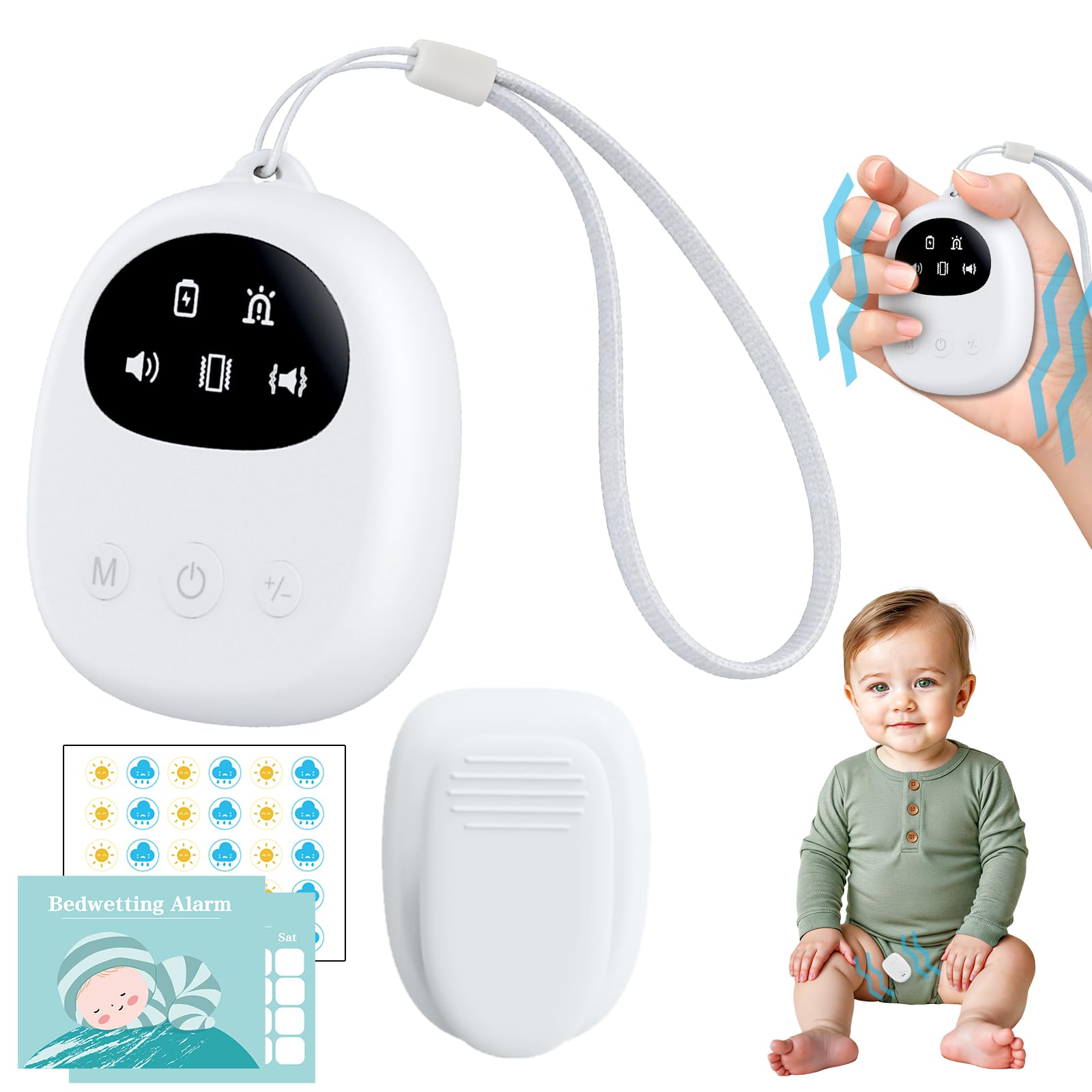 Allarme senza fili per bambini, bianco, ricarica USB, allarme per vasino notturno