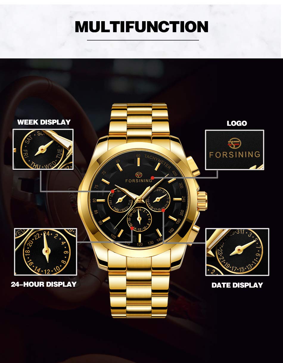 Forsining, orologio da polso da uomo, impermeabile, analogico, al quarzo, con cinturino in acciaio inox