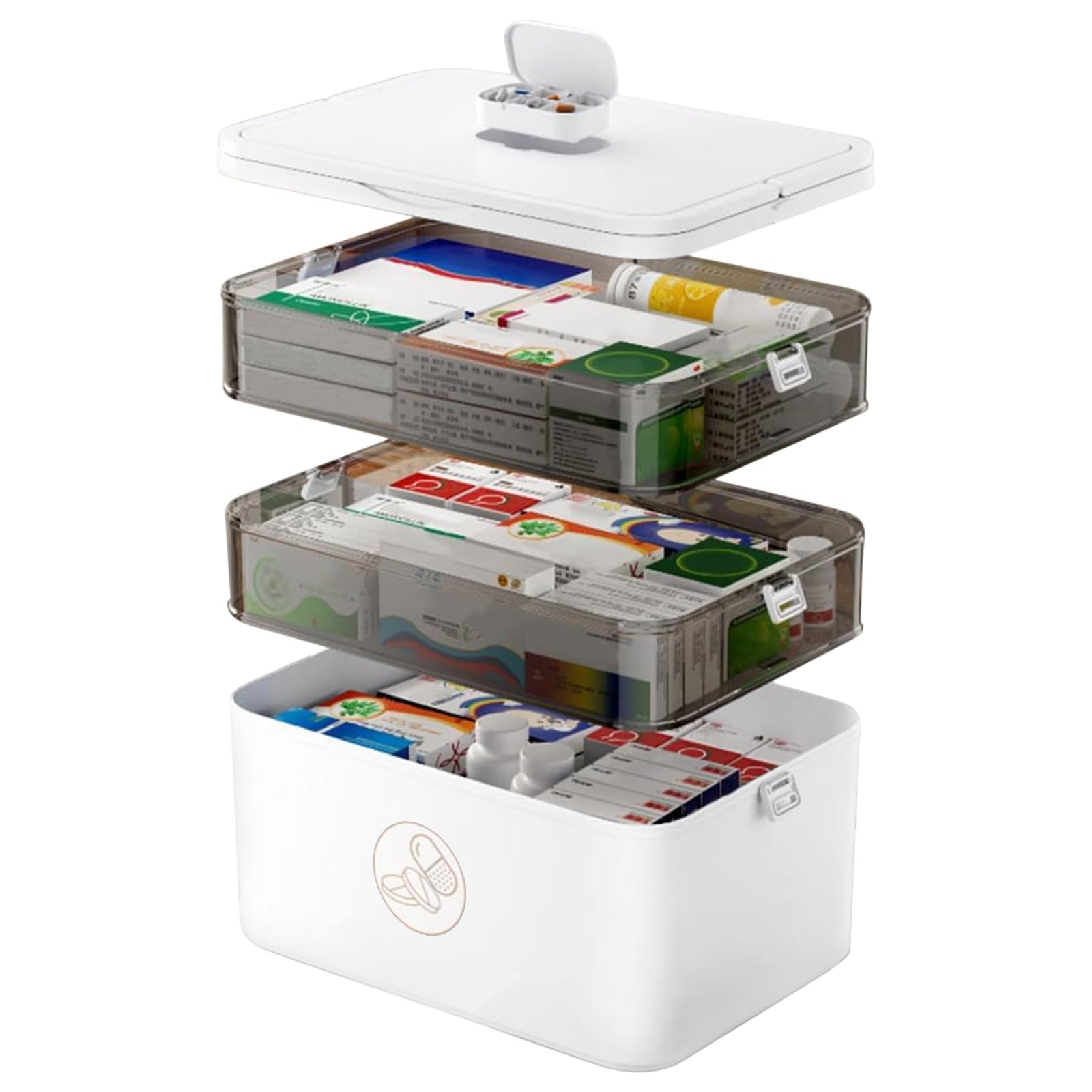 Caossioxin 3 Layer Medicine Storage Box, 26X14X24cm Medicine Box With Portable Handle, Medicine Storage Boxs Organiser