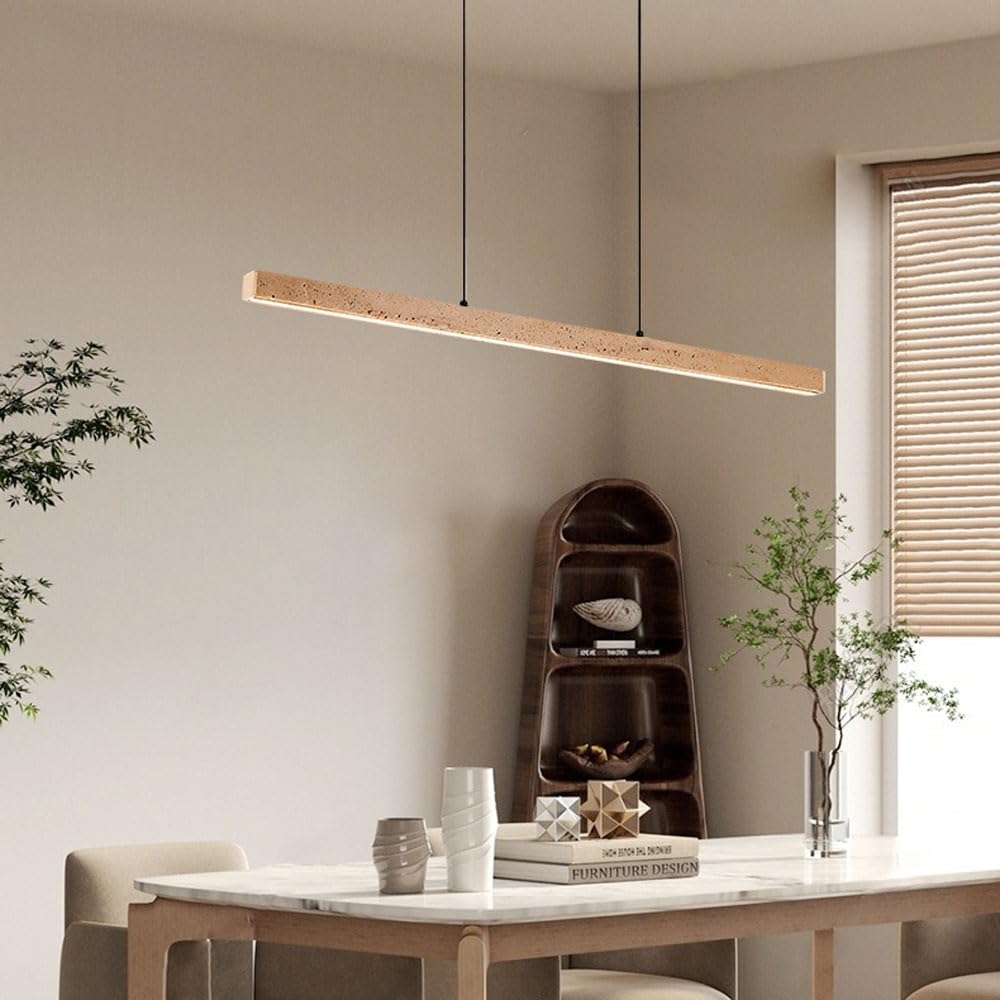 Liniowa lampa wisząca LED Żyrandol z kamienia naturalnego Ściemnialna lampa wisząca sufitowa z pilotem, Nordic Wood Lampy wiszące do jadalni Wyspa kuchenna Lampy stołowe bilardowe LWX